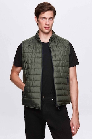 Ds Damat Regular Fit Haki Dik Yaka Elyaf Dolgulu Mevsimlik Fermuarlı Yelek Mont 7HF07ORT42611