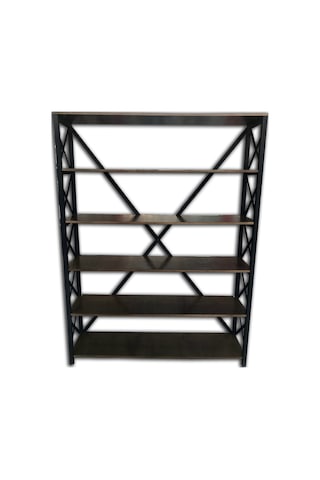 Bengimobilya Kitaplık Metal Çapraz Yan Model Mdf Torna Raf Parlak Siyah Lake