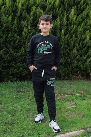 Fyk Kids Trex Baskılı Erkek Çocuk Alt-üst Eşofman Takımı Siyah