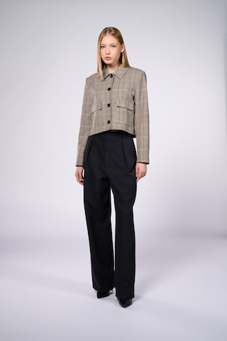Thalure Kadın Kahverengi Ekoseli Crop Blazer Kahverengi