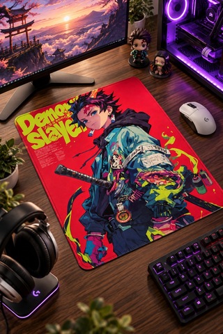 50x40 Cm Demon Slayer Tanjiro Desenli Gaming Oyuncu Mouse Pad Kaymaz Taban Büyük Fare Altlığı