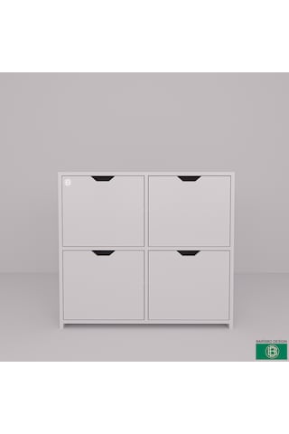 Ayakabılık Hol & Antre 4 Kapaklı 8 Raflı Beyaz