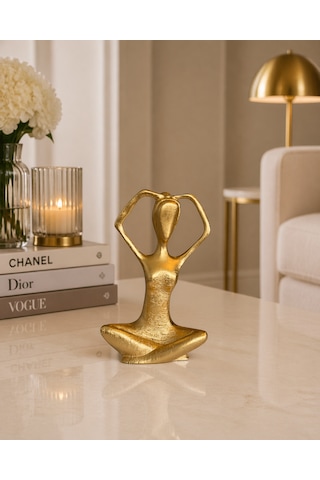Dekoratif Yoga Figürü 3 Lü Set Gold Meditasyon Biblo, Modern Lüks Ev Dekoru Altın