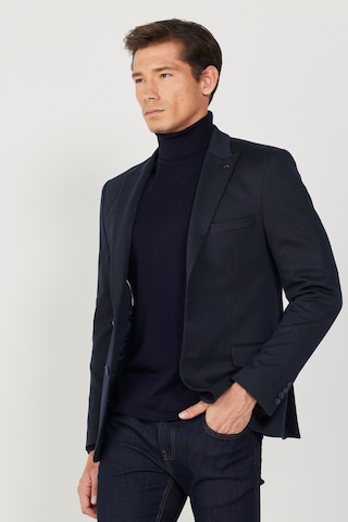 AC&Co / Altınyıldız Classics Erkek Lacivert Slim Fit Dar Kesim Kırlangıç Yaka Desenli Ceket Lacivert