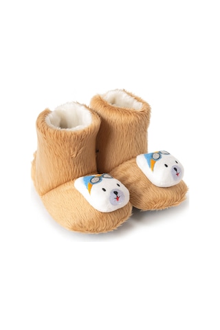Çocuk Ev Botu, Ayıcık Peluş Bot, Polar Ayı Desenli Rahat Ve Kaymaz Tabanlı, Bebek Ve Çocuk Bej