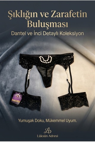 Papatya Lingerie Ön Kısım İncili Aksesuarlı Yan Bantlı Tül Detaylı Jartiyer Siyah - 928395163 Siyah