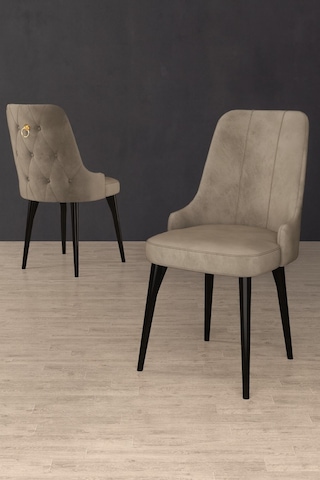 Esa 4 Adet Babyface Kumaş, Siyah Metal Ayaklı, Mutfak Ve Yemek Odası Sandalyesi Cappuccino