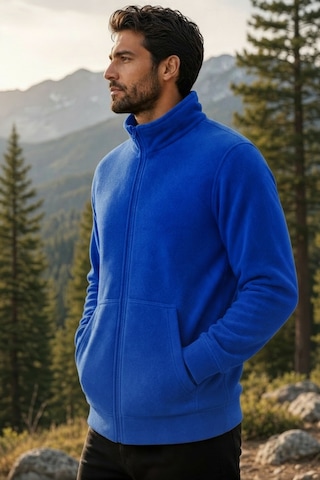 Givoria Erkek Kışlık Fermuarlı Cepli Polar Hırka Outdoor Mavi Mavi