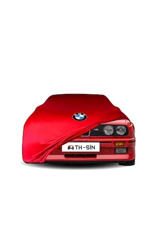 Bmw E30 Araba Brandası Bmw Logo Kırmızı Branda Penye Kumaş Oto Branda