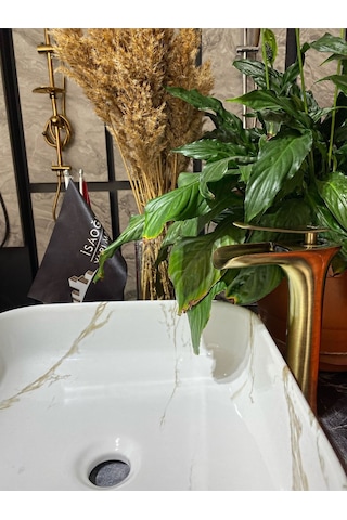 İsaoğlu Yapı Mat Gold Şelale Çanak Lavabo Bataryası Antik Gold Şelale Lavabo Bataryası Eskitme Batarya Gold