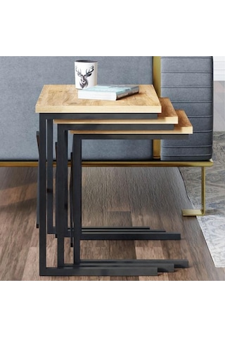 Ceramical Metal Ayaklı X Eco Zigon Sehpa - Atlantik Çam Atlantik Çam