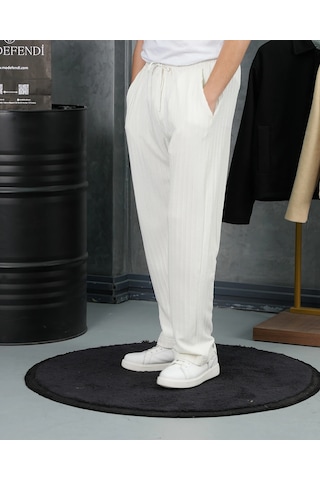 Modefendi Örgülü Model Baggy Kesim Jogger İpli Pantolon Beyaz