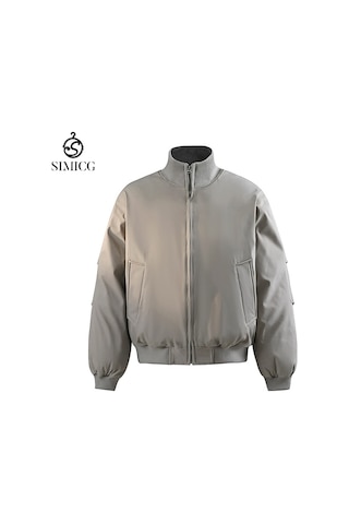 Üçlü Dayanıklı Dik Yaka Bol Retro Erkek Pamuklu Dolgulu Ceket Açık Gri