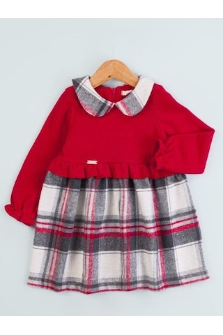 Baby Rose Kız Bebek Triko Robalı Ekose Elbise-14923 Kırmızı