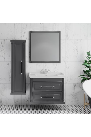 Denko Albatros 80 Cm Mdf Gri Banyo Dolabı Takımı + Boy Dolabı Gri