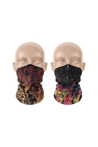 Dair Altın Yaprak - Şans Fili Desenli 2'li Set Boyunluk Bandana Outdoor Balaklava Yüz Maskesi Kafa Bandı