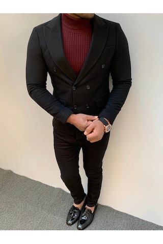 Modefendi Slim Fit Kaşe Kruaveze Ceket Siyah