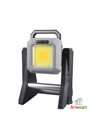 Arwoan Şarjlı Led Çalışma Lambası Taşınabilir Projektör, Güçlü Işık, Ayaklı Ve Portatif Work Light Açık Gri