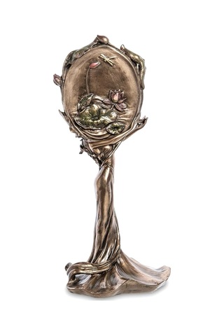 Art Nouveau Design Nilüfer Çiçekli Kadın Figürlü Masa Aynası