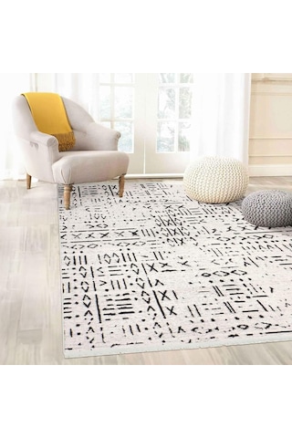 Aden Kaymaz Taban Halı, Aden Sierra 2, Makinada Yıkanabilir Şönil Dokuma Halı Beyaz - 80 X 150 Cm Çok Renkli