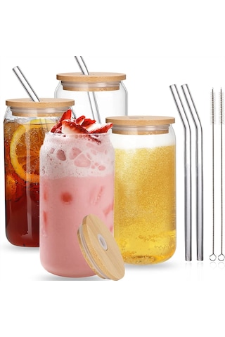 Mis Kitchen 4 Adet Cam Pipetli, Bambu Kapaklı, Kahve Bardağı