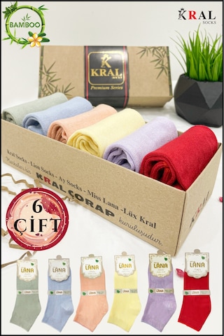 Kral Socks Kadın Bambu Çorap 6 Çift Renkli Hediye Kutulu Patik Kadın Çorap Asorti̇