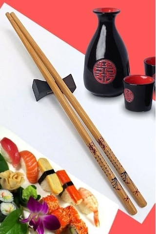 Coverzone Bambu Organik Chopstick Yemek Çubuğu Haşi 10 Çift Uzak Doğu Japon Tip Genel