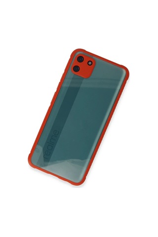 Realme C11 Kılıf Miami Şeffaf Silikon - Kırmızı Kirmizi