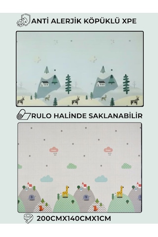 Pureza Çift Taraflı Rulo Oyun Matı 200CMX140CMX1CM Kaymaz, Darbe Emici, Su Geçirmez, Geyik Vadisi ve Bulutlar Dağlar | (Yerli Üretim)