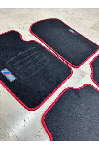 Bmw E30 E36 E46 E90 E92 F30 G20 M Logo Kırmızı Dikiş Halı Paspas