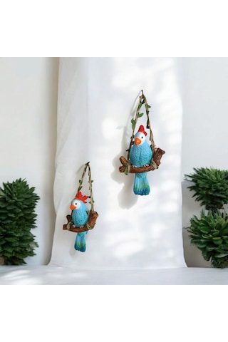 2 Adet Dekoratif Sallanan Duvar Ve Bahçe Süsü Papağan Kuş Mavi