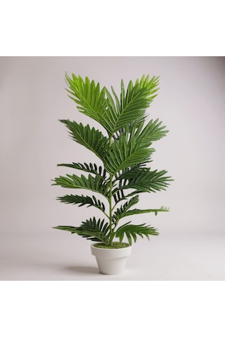100 Cm Yapay Areca Palmiyesi Premium Dekoratif İç Mekan Bitkisi Beyaz Plastik Saksı Yeşil
