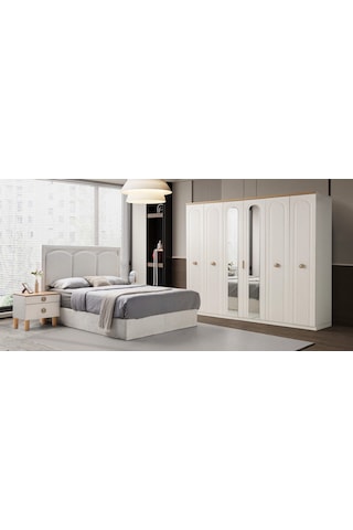 Seren Mdf 6 Kapaklı Gardırop Ve Yatak Odası Takımı Başlık Dahil Baza Hariç