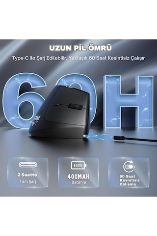 İ300 Kablosuz Ergonomik Dikey Mouse- 84gr-sessiz Tıklama- 57 Açı-16.000 Dpı Diğer