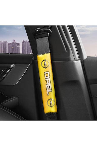 Opel Logolu Sarı Dijital Baskılı Araç Emniyet Kemer Pedi / 2 Li Set Konforlu & Şık Koruma Pedi