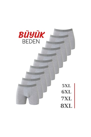 Arma Yıldız Erkek Gri Büyük Beden Boxer Pamuklu Likralı 10'lu Paket Gri