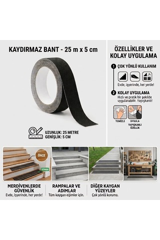 Merdiven Kaydırmaz Bant 5 Cm 25 Mt