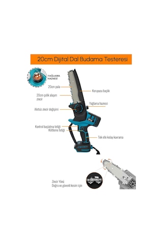 Prohummer Ph295 Profesyonel 3lü Bahçe Seti Akülü Uzatma Kollu Dijital Göstergeli 50mm Dal Budama Makası Ve 20cm Dal Budama Testeresi 88vmax
