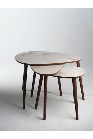 Paris 3'lü Zigon Sehpa &100 Mdf Buz Gri Mermer Desen