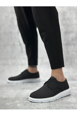 DMR Elegance Ba0003 Bağcıklı Klasik Spor Keten Siyah Beyaz Taban Casual Erkek Ayakkabı Rekli