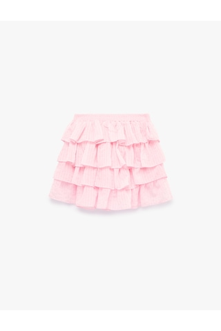 Koton Koton X Şahika Ercümen - Volümlü Katmanlı Çizgili Fırfırlı Mini Etek Pembe 6sak70145ew Gül