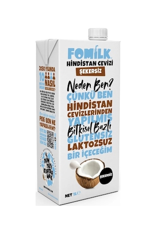 Hindistan Cevizi Sütü Glutensiz Bitkisel Bazlı Laktozsuz Vegan Şekersiz 1 L