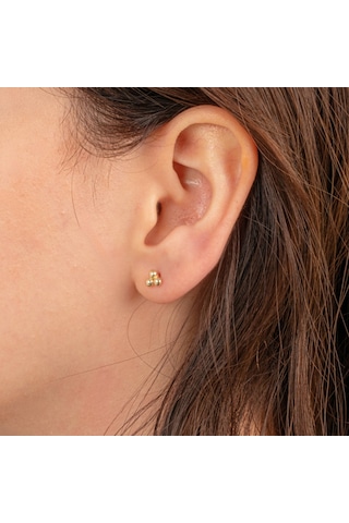 Altın Küpe - 14 Ayar Altın Üç Toplu Minimal Küpe Sarı