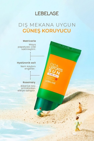 Lebelage Uzun Süre Etkili Koruma Sağlayan Kore Güneş Kremi Cica LEPORTS Sun SPF50+ PA+++ 30ml