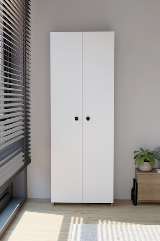 Alpaevmobilya 150 Cm 2 Kapaklı 5 Raflı Geniş Çok Amaçlı Yatak Odası Kıyafet Dolabı Düzenleyici Ve Organizer Beyaz - Atlantik Çam