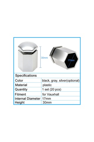 Wezone Vauxhall İçin 17mm Çelik Tekerlek Somun Kapakları 20 Adet + Montaj Aracı - Gümüş Rengi, 30mm Yükseklik