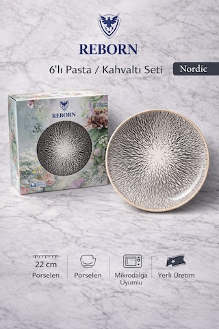 Reborn Kutulu Nordıc 6 Lı Porselen Pasta / Kahvaltı Tabağı Seti 22 Cm Hediyelik & Çeyiz & Yeni Ev Nordıc