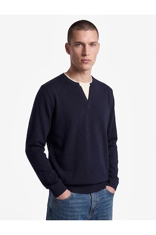 Koton Regular Fit Uzun Kollu Renk Kontrastlı Bisiklet Yaka Triko Kazak Lacivert 7wam70078ht