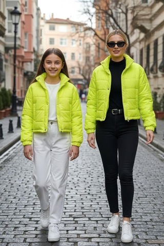 Veraura Lifestyle Kız Çocuk Neon Yeşil Çıtçıtlı Fermuarlı Şişme Mont