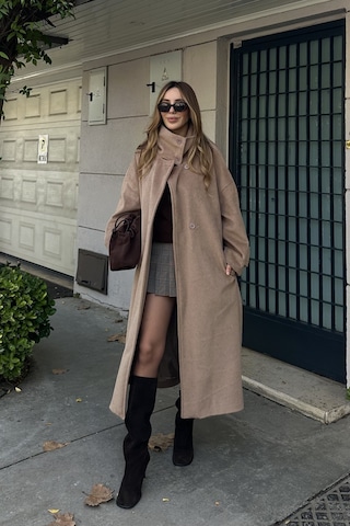 Vizon Vittoria Düğmeli Yaka Kaban - 2511 Camel